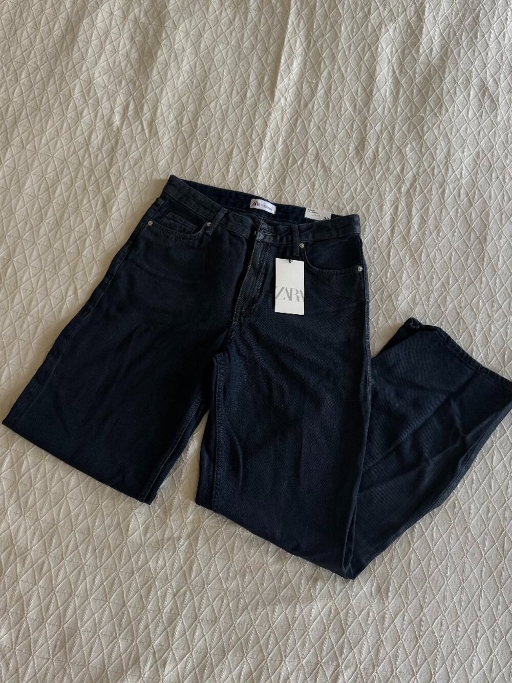 Zara Baggy Wide Leg Jeans - Dark Navy Shimmer, Mid Rise NWT US 6